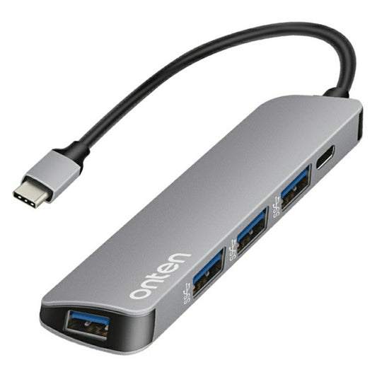 ONTEN 9602 Type-C to 4 x USB3.0 + PD3.0 Hub 5Gbps High Speed Data Transfer Aluminum Alloy Adapter