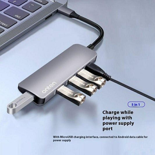 ONTEN 9602 Type-C to 4 x USB3.0 + PD3.0 Hub 5Gbps High Speed Data Transfer Aluminum Alloy Adapter