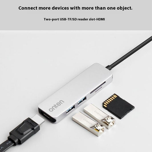 ONTEN OTN-9591 5 in 1 Multifunction USB-C Hub 4K HD 2xUSB 3.0 SD / TF Slots Aluminum Alloy Expansion Dock