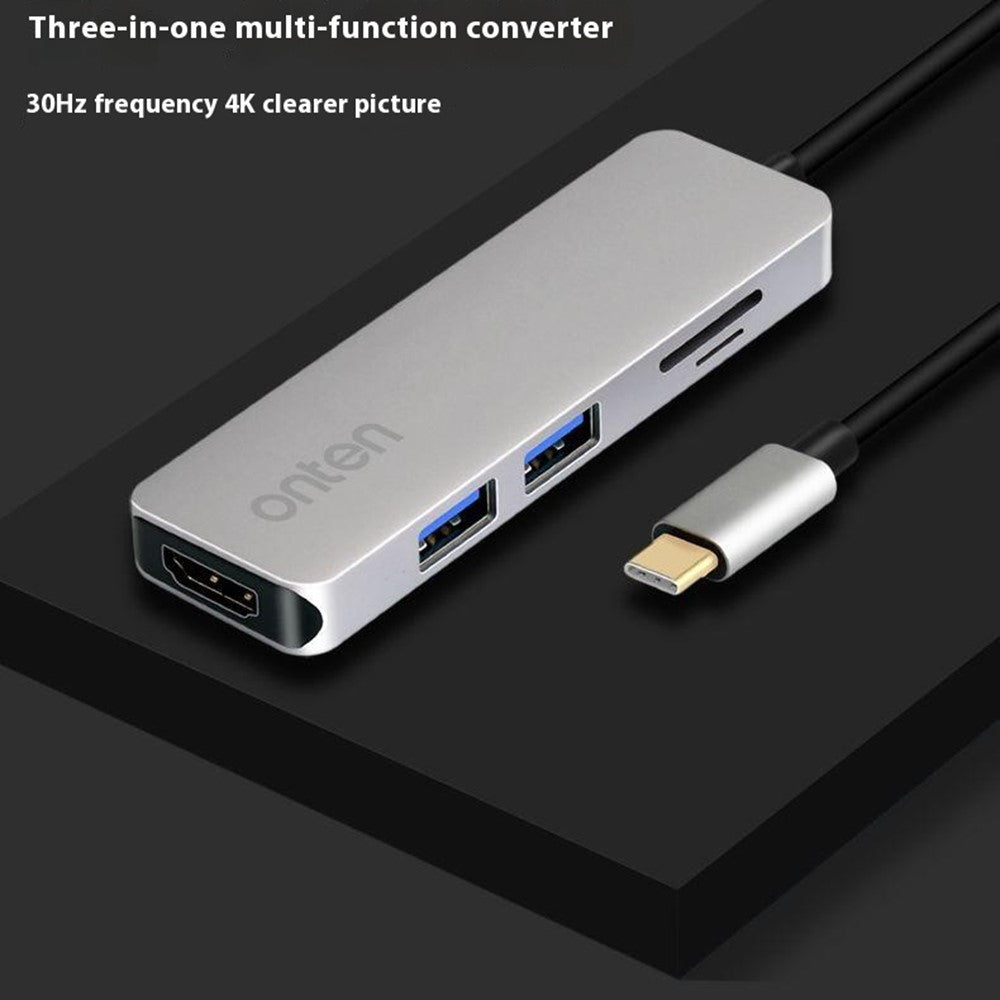 ONTEN OTN-9591 5 in 1 Multifunction USB-C Hub 4K HD 2xUSB 3.0 SD / TF Slots Aluminum Alloy Expansion Dock