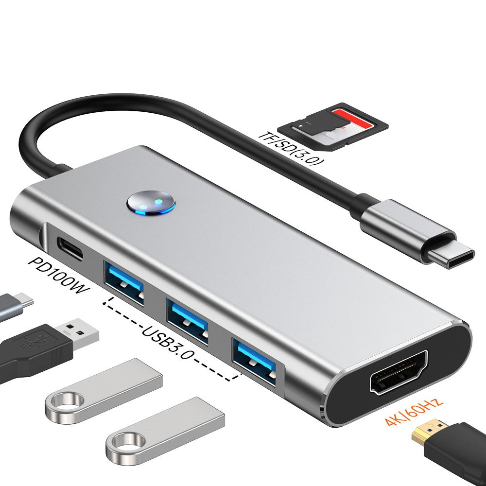 2425 7 In 1 Type C Hub USB 3.0 PD 100W Expansion Dock 4K HD Adapter SD / TF Card Reader for Laptops