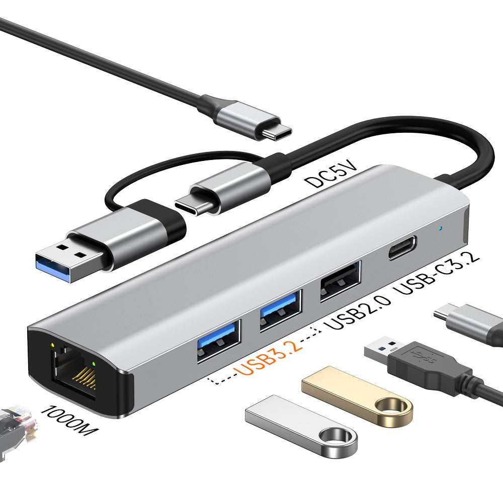 2501 USB-C / USB to Ethernet Adapter RJ45 Gigabit Network Card with USB3.2 USB2.0 USB-C3.2 DC5V Ports Converter