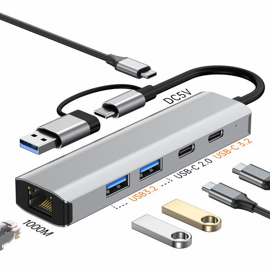 2503 USB / Type-C Hub Gigabit RJ45 2xUSB3.2 USB-C2.0 USB-C3.2 DC5V 6 in 1 Docking Station