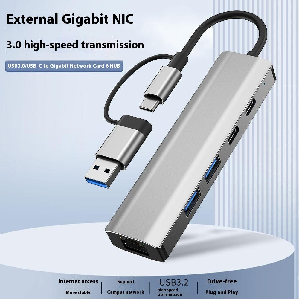 2503 USB / Type-C Hub Gigabit RJ45 2xUSB3.2 USB-C2.0 USB-C3.2 DC5V 6 in 1 Docking Station