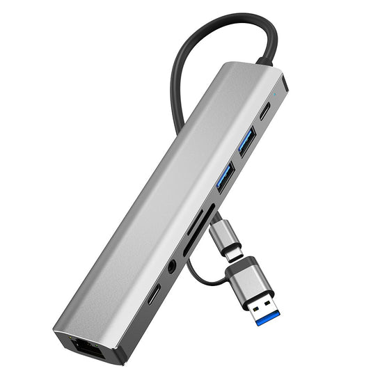 2509 USB-C / USB Hub 9 in 1 Docking Station RJ45 USB3.0 USB2.0 USB-C2.0 3.5mm DC5V SD / TF Card Reader Adapter