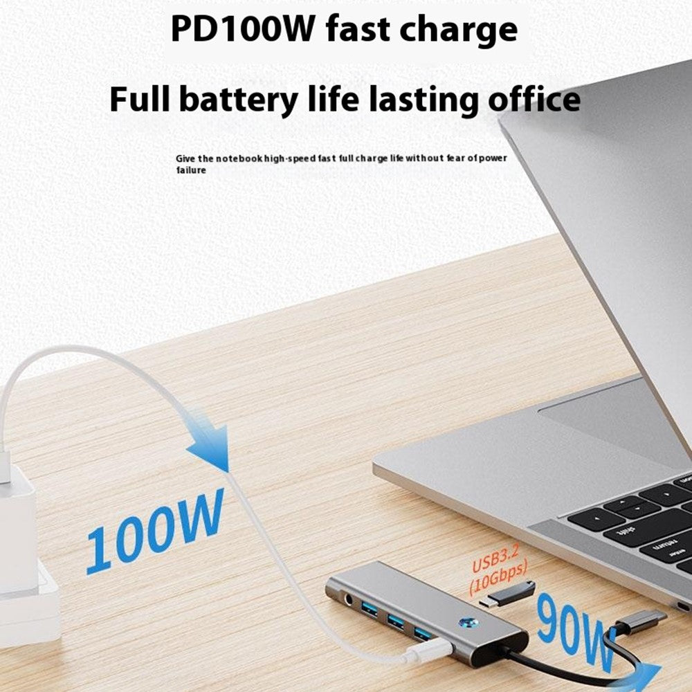 2426 USB Hub Type-C to 2 x USB3.2 + HD + PD 100W + 2 x USB-C3.2 One-Key Screen Off 6 in 1 Expansion Dock