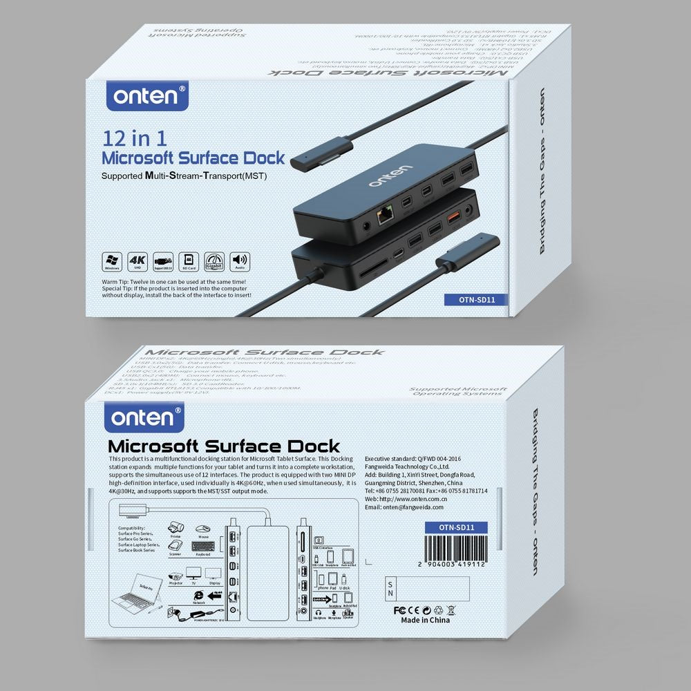 ONTEN SD11 12 In 1 Hub for Microsoft Surface Pro  /  Go  /  Laptop Docking Station 4K Mini DP Adapter