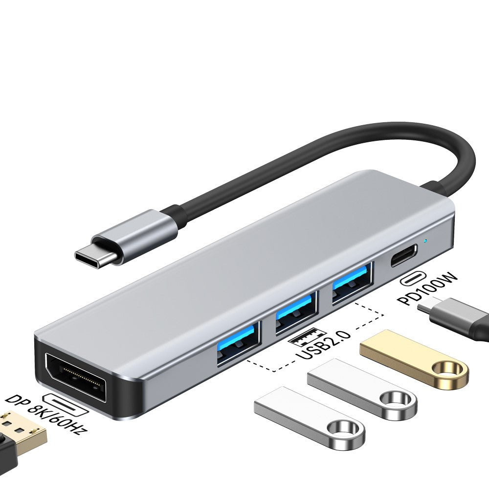 2421 Type-C 5 in 1 Laptop Expansion Hub 8K DP 100W PD Charging USB 2.0 Ports Adapter