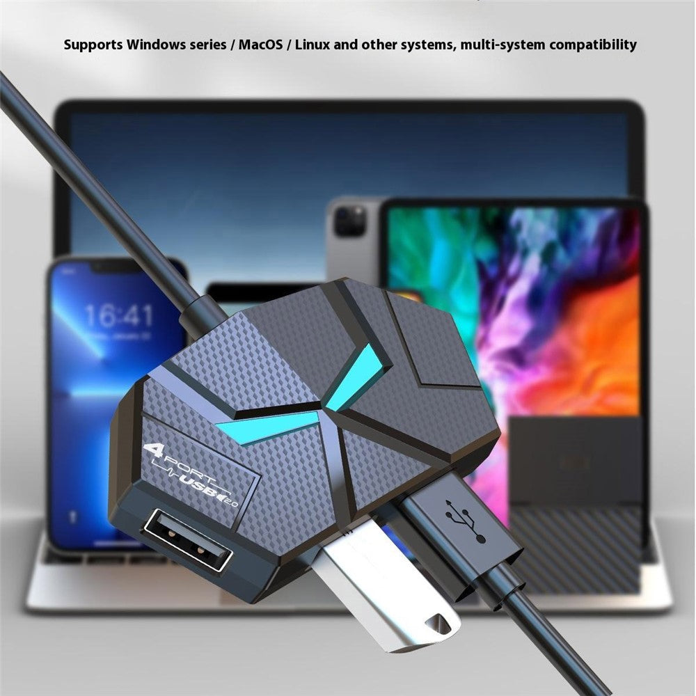 1.2m USB 2.0 Hub 7 Ports Adapter Multi-Port Extender with Power Delivery / RGB Light for PC Laptop