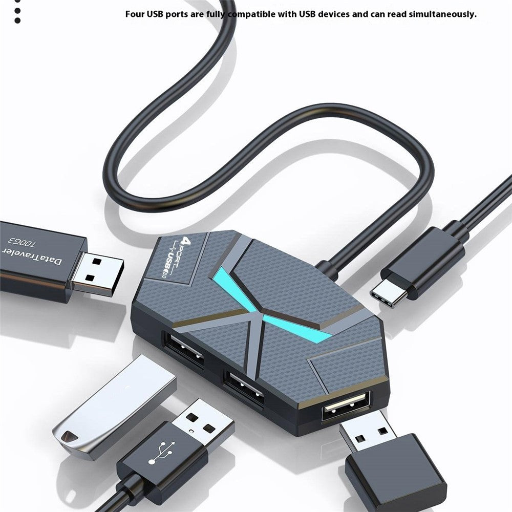 1.2m USB 2.0 Hub 7 Ports Adapter Multi-Port Extender with Power Delivery / RGB Light for PC Laptop