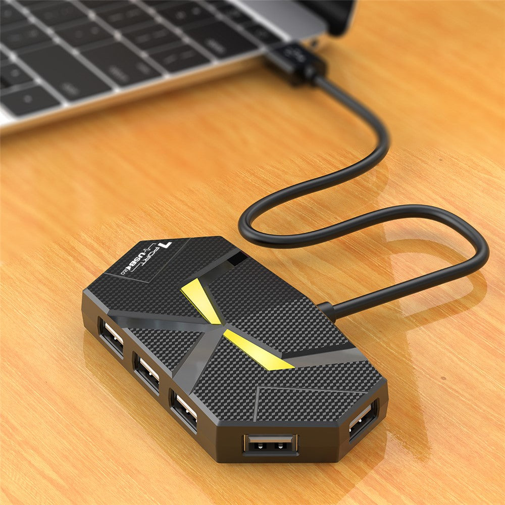 1.2m USB 2.0 Hub 7 Ports Adapter Multi-Port Extender with Power Delivery / RGB Light for PC Laptop