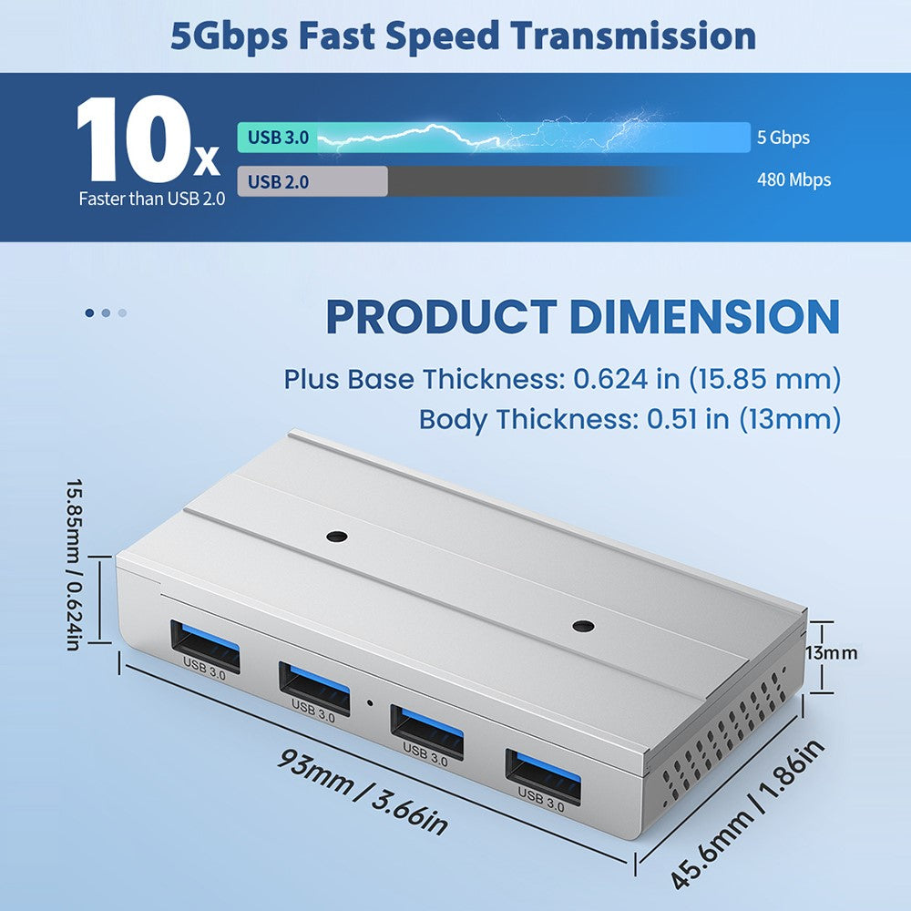 HST-4A-U3 USB Hub 4 Ports USB 3.0 Aluminum Alloy Magnetic Rail Extension Dock