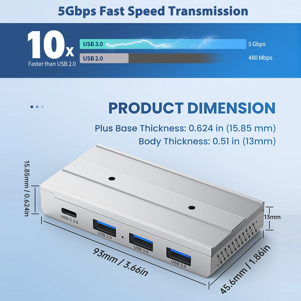 HST-3A1C USB Hub 3 x USB3.0 + Type-C Splitter Adapter Magnetic Rail Expansion Dock