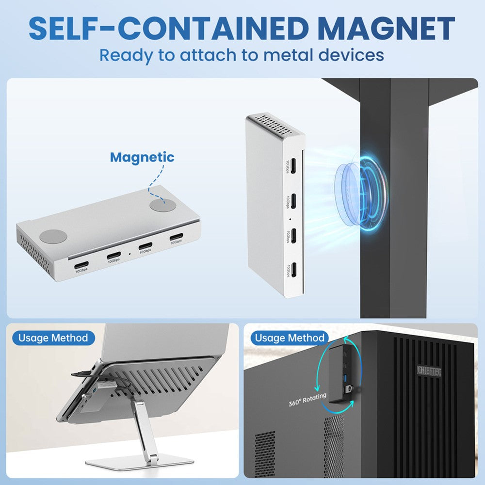 HST-4C USB Hub Magnetic Rail Expansion Dock 4 x Type-C 3.2 Aluminum Alloy Adapter