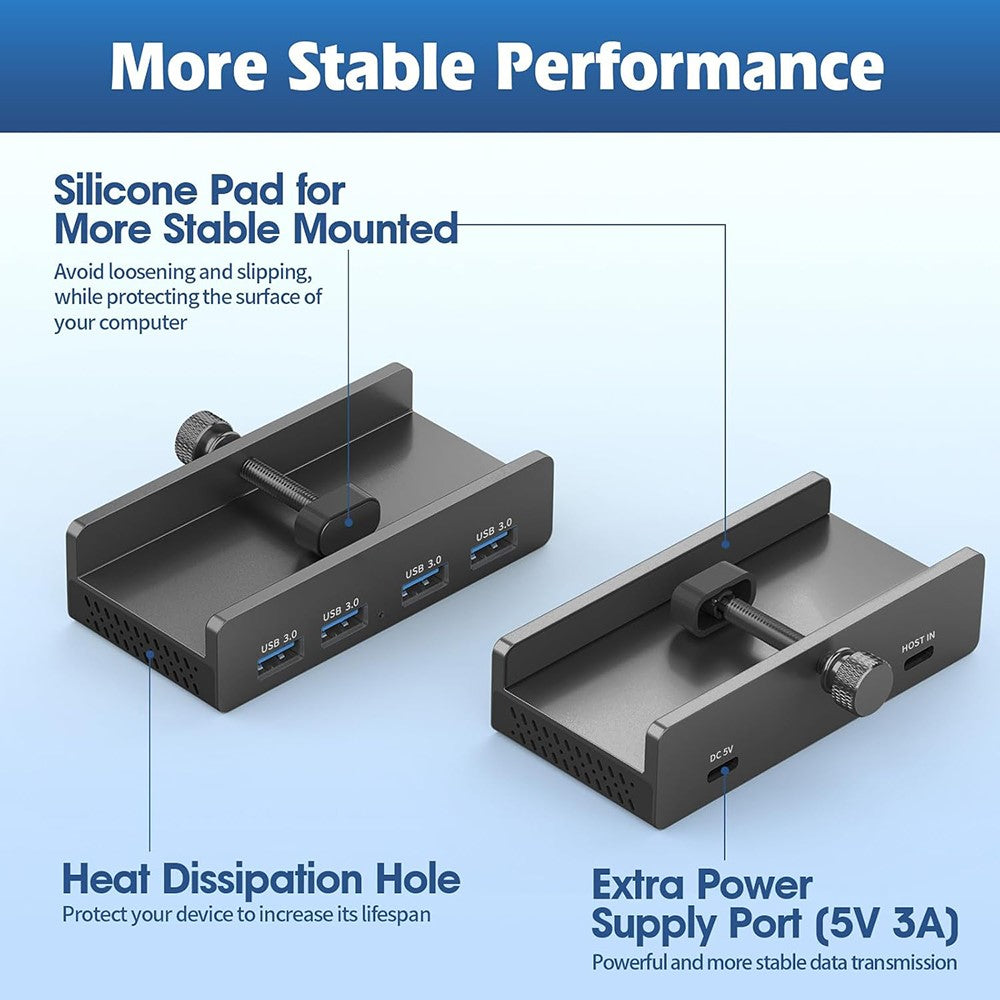 HCL-4A-Pro 4 Ports USB 3.0 Hub 5Gbps Data Transfer Driver Free Clip On External Dock Station