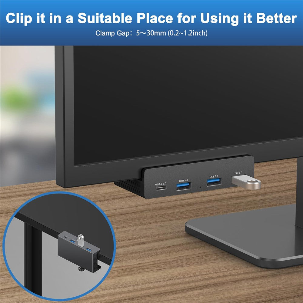 YW-HCL-3A1C-Pro 5Gbps Data Transfer 4 Ports Hub Type C 3.0 + 3 USB 3.0 Clip On External Dock Station