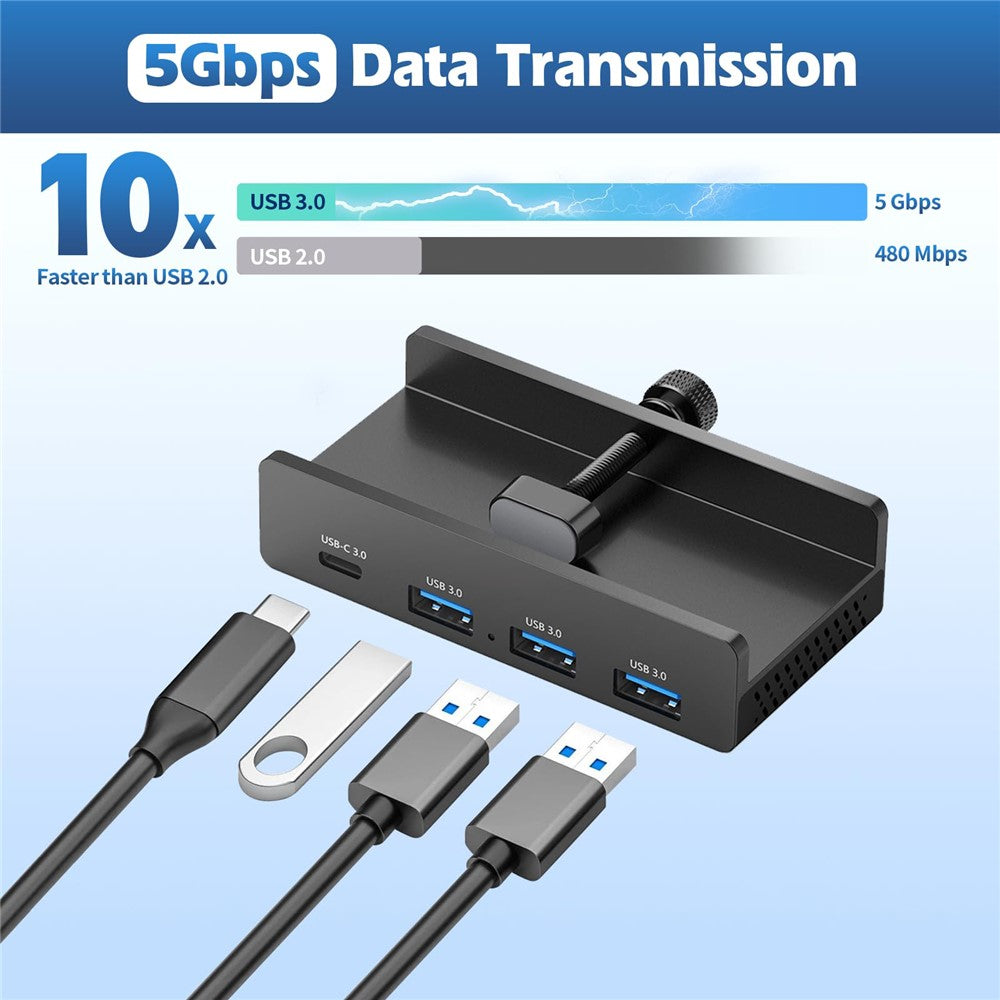 YW-HCL-3A1C-Pro 5Gbps Data Transfer 4 Ports Hub Type C 3.0 + 3 USB 3.0 Clip On External Dock Station