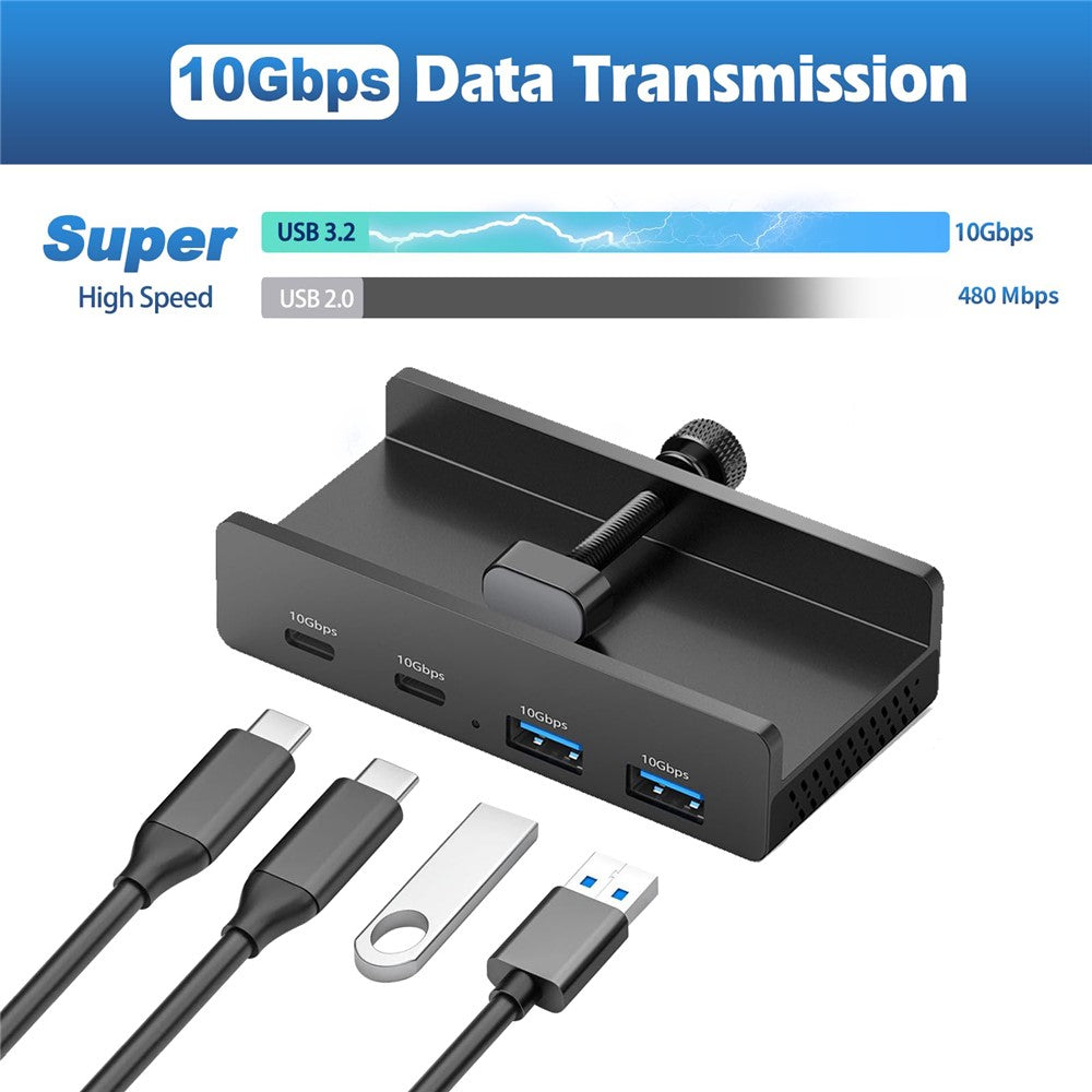 YW-HCL-2A2C-Pro 4 Ports USB Hub 2 USB 3.1 + 2 Type C 3.1 10Gbps High Speed Data Transfer Clip On External Dock Station