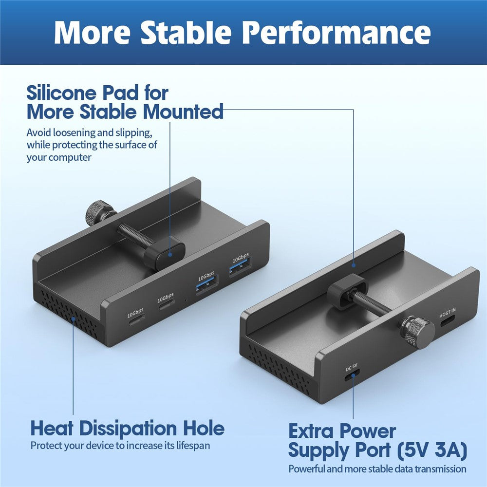 YW-HCL-2A2C-Pro 4 Ports USB Hub 2 USB 3.1 + 2 Type C 3.1 10Gbps High Speed Data Transfer Clip On External Dock Station
