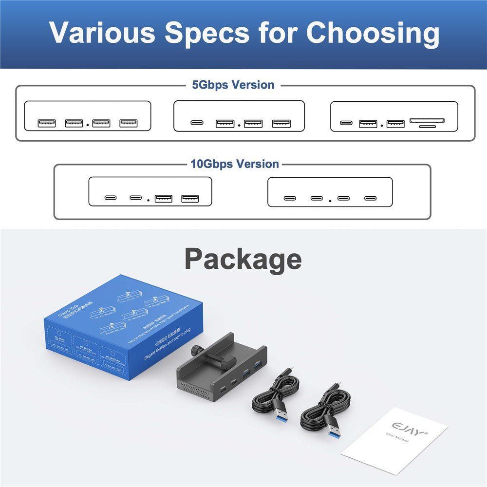 YW-HCL-2A2C-Pro 4 Ports USB Hub 2 USB 3.1 + 2 Type C 3.1 10Gbps High Speed Data Transfer Clip On External Dock Station