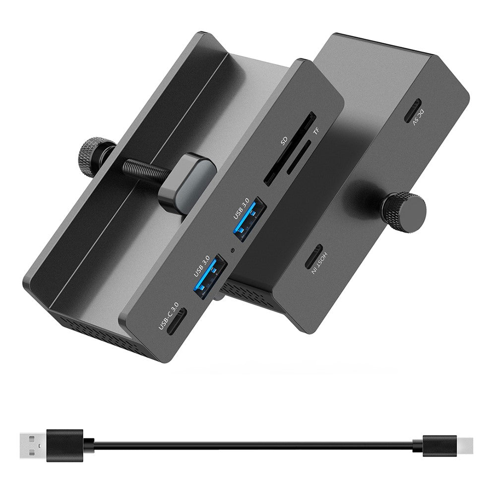 YW-HCL-2A1CTS-Pro 5Gbps Data Transfer 5 Ports Hub Type C 3.0 + 2 USB 3.0 + SD / TF Card Reader Clip On External Dock Station