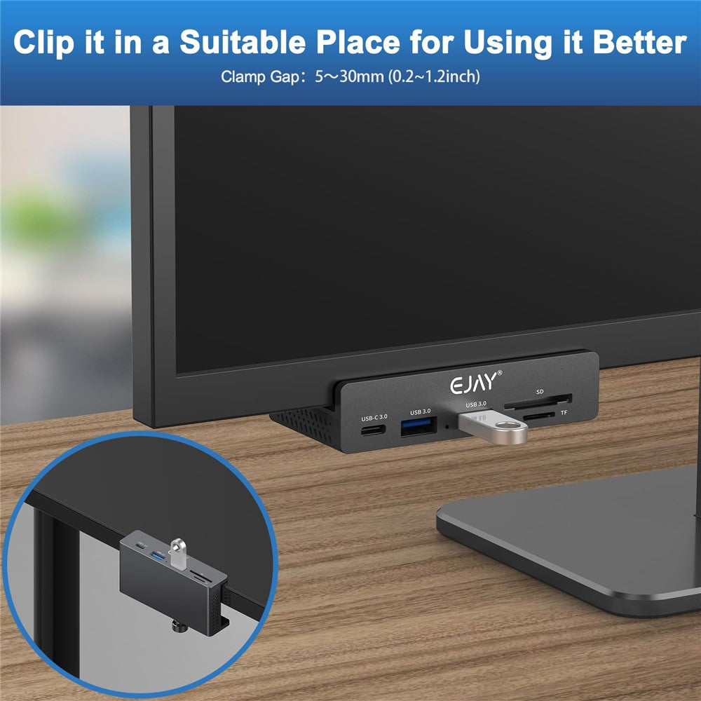 YW-HCL-2A1CTS-Pro 5Gbps Data Transfer 5 Ports Hub Type C 3.0 + 2 USB 3.0 + SD / TF Card Reader Clip On External Dock Station