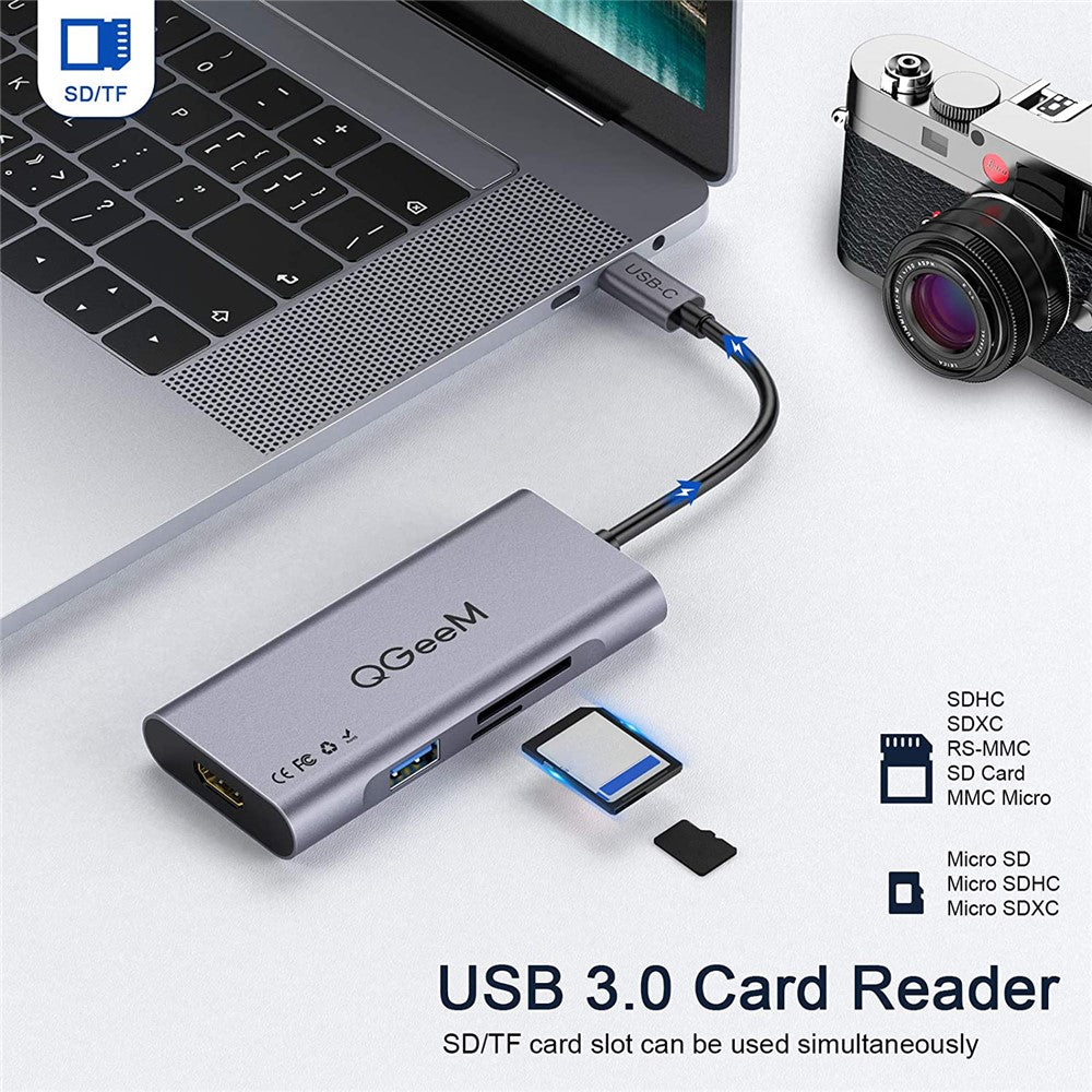 QGEEM QG-UH07-3 7-in-1 Type-C Docking Station Multi-Port USB-C Hub Support HD Compatible Chromebook Thunderbolt 3