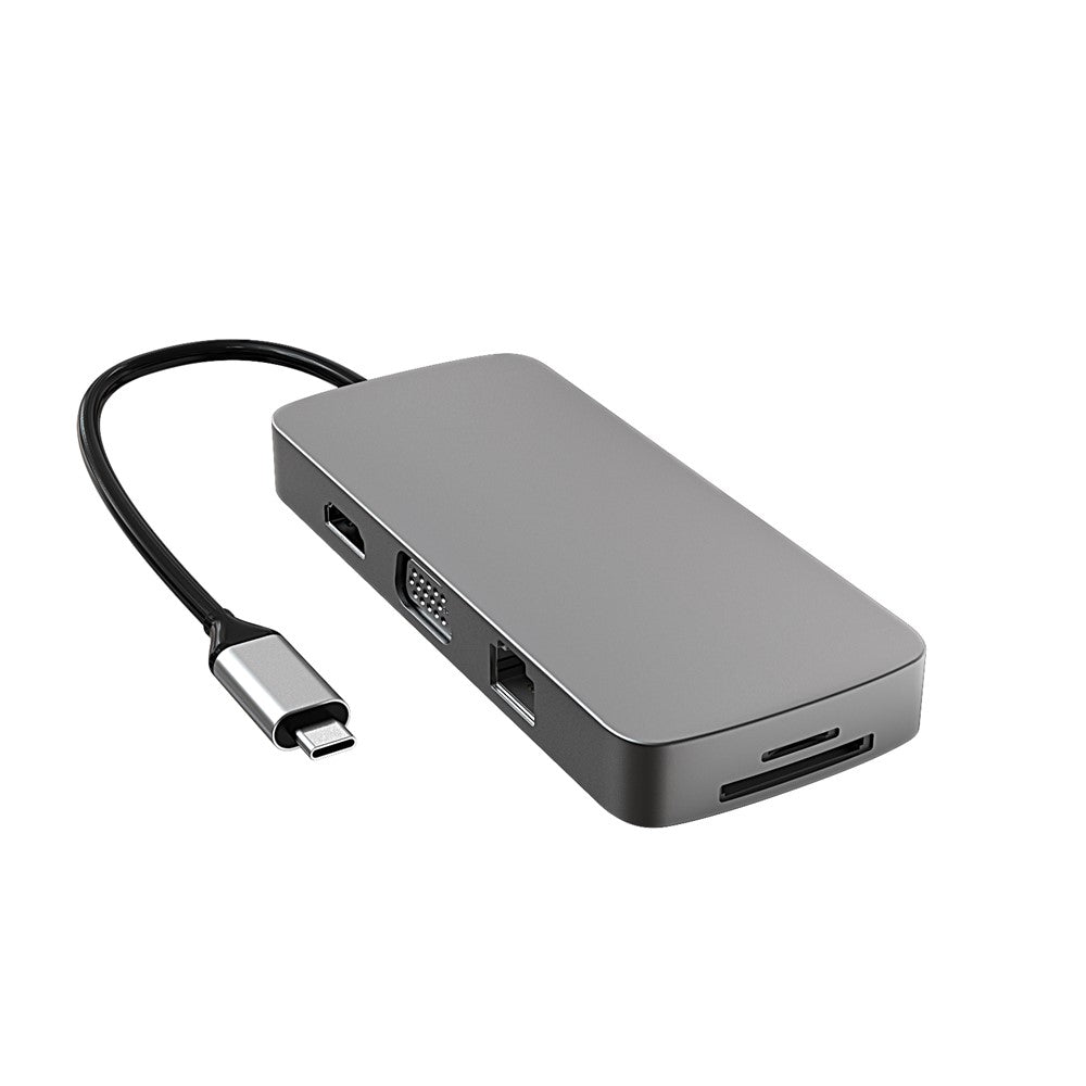 BL10V USB C Hub to HD 4K Video Output+USB 3.0+2xUSB 2.0+2 Memory Card Slots+RJ45+VGA+3.5mm Audio Port+PD Charging Port for Laptop Computer and Type-C Devices