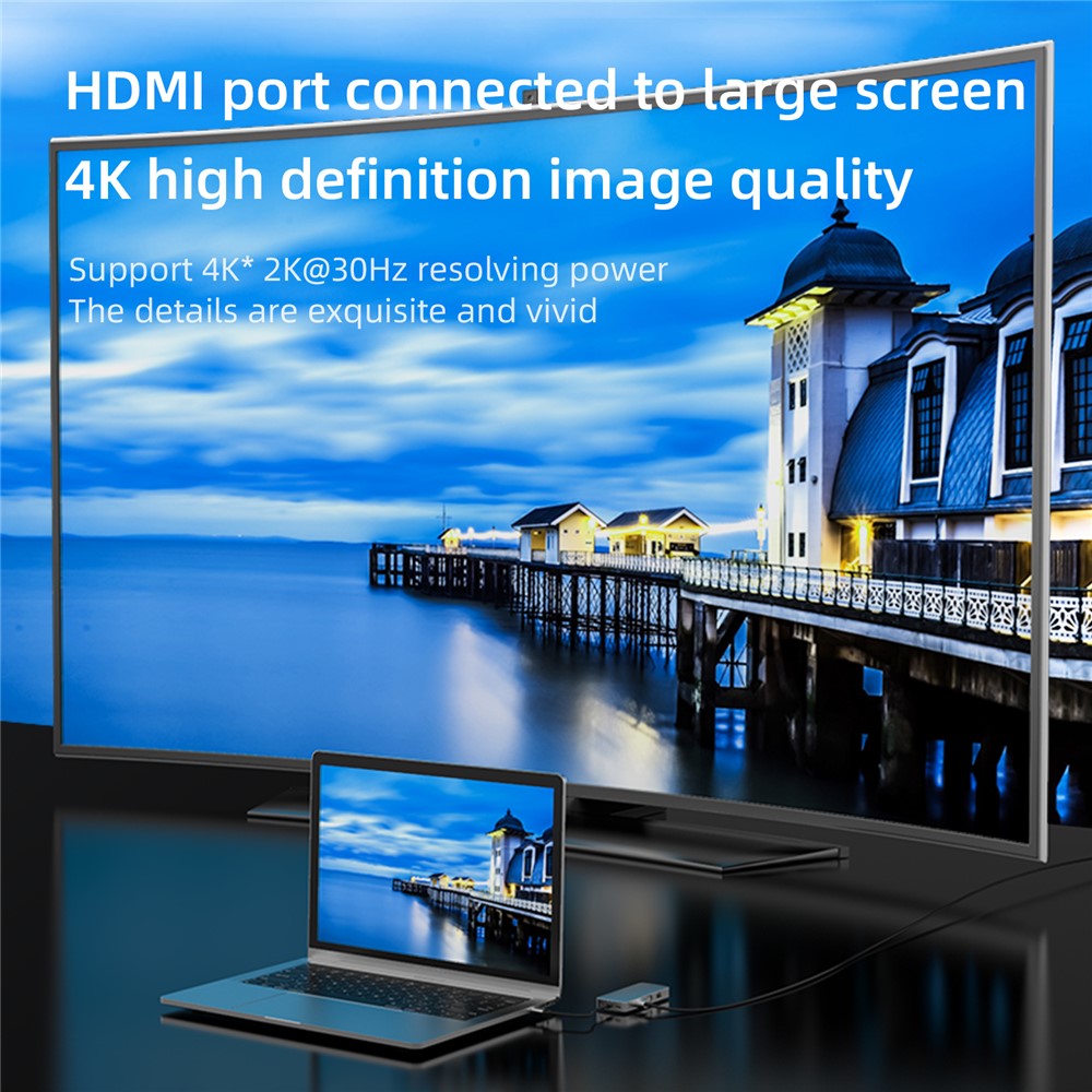 BL10V USB C Hub to HD 4K Video Output+USB 3.0+2xUSB 2.0+2 Memory Card Slots+RJ45+VGA+3.5mm Audio Port+PD Charging Port for Laptop Computer and Type-C Devices