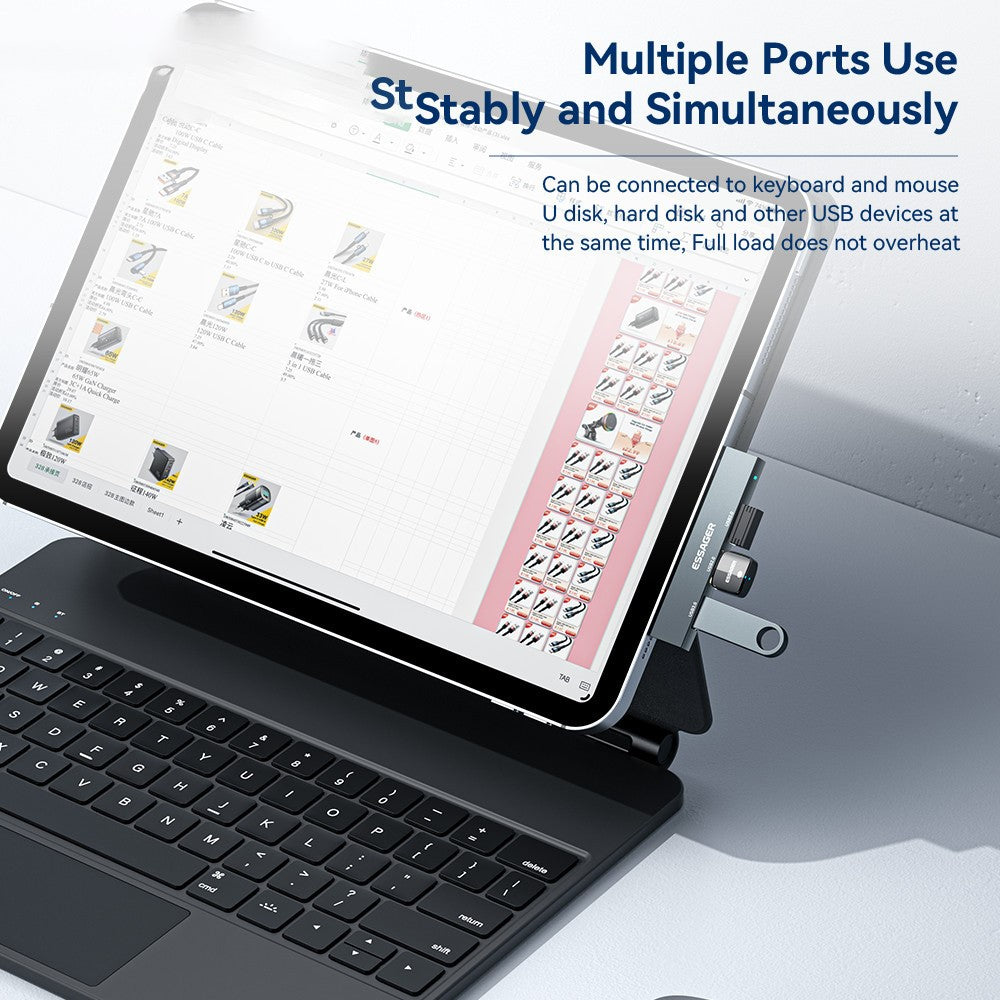 ESSAGER 3-in-1 USB Hub Splitter 1 USB3.0 + 2 USB2.0 Ports Aluminum Alloy Adapter for Type-C Tablet Laptop