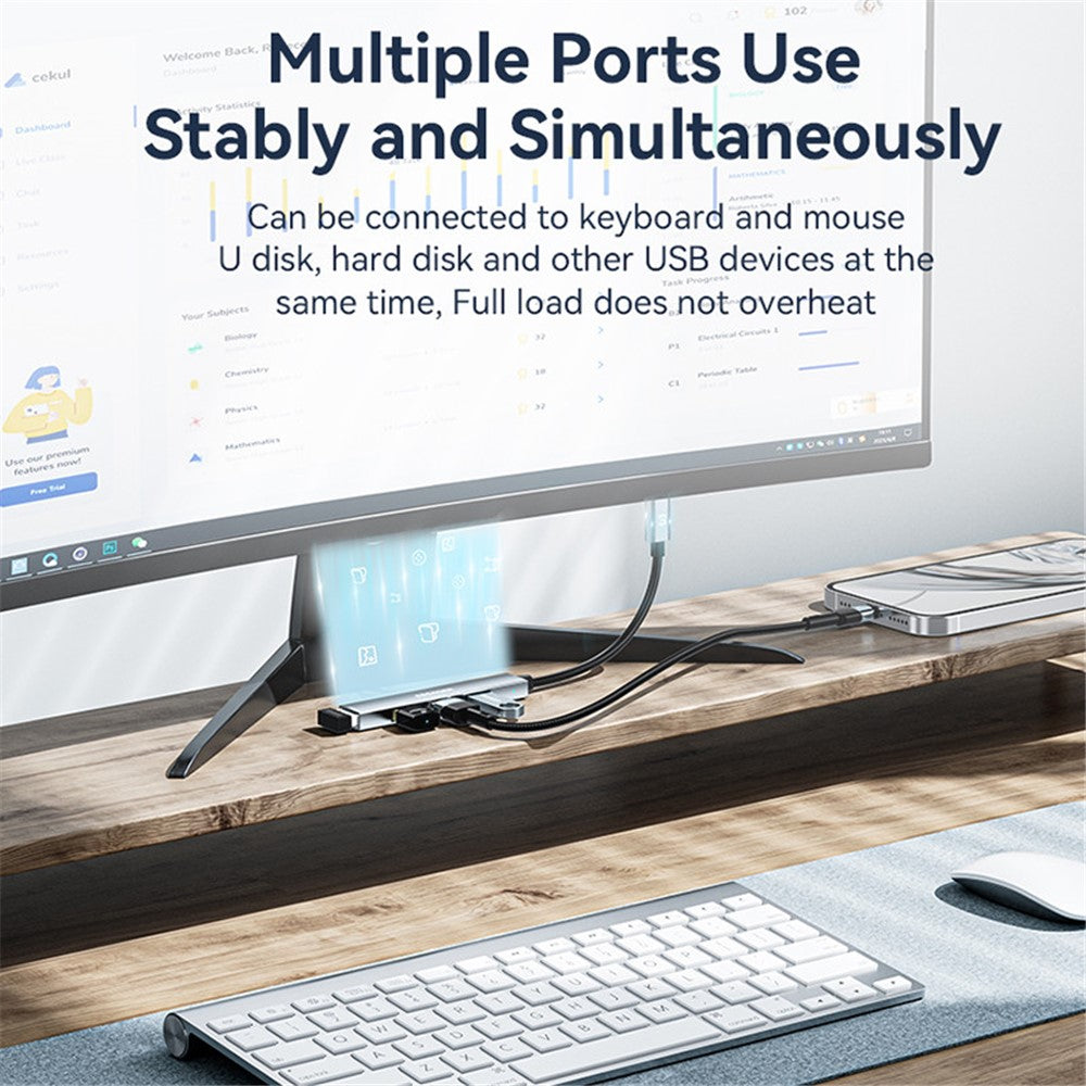 ESSAGER 4-in-1 USB Hub 4 USB2.0 Ports Splitter Tablet Laptop Aluminum Alloy Adapter