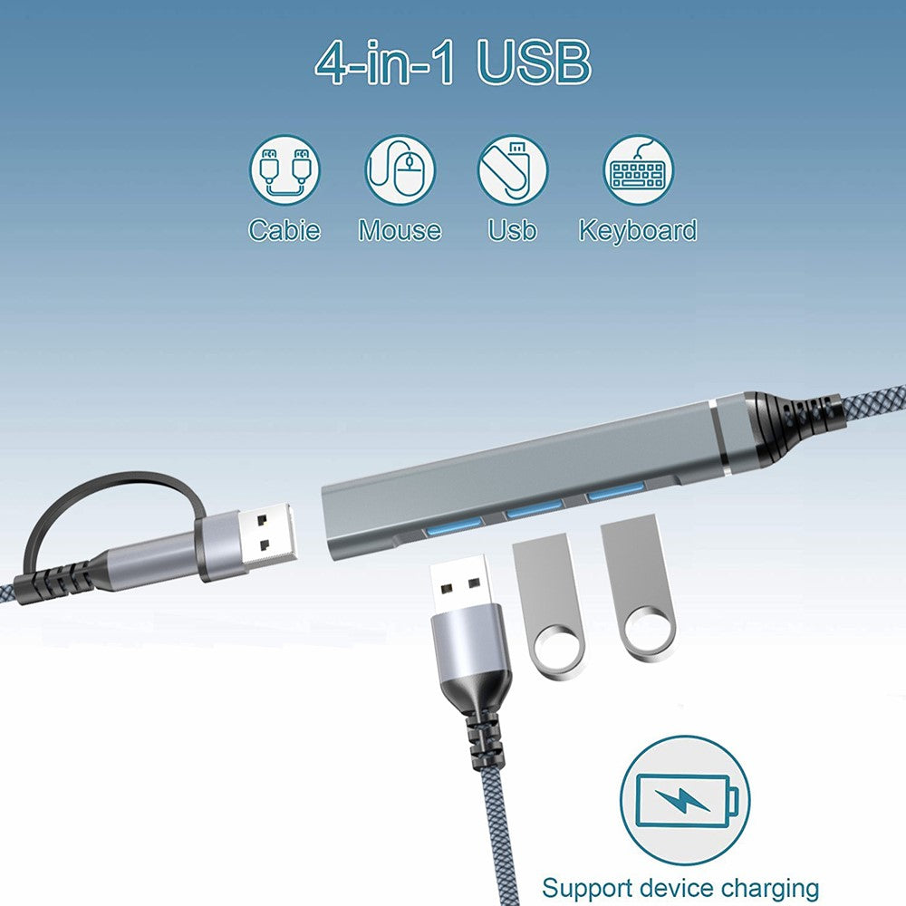 4-in-1 USB to USB2.0x3 + USB3.0 USB Hub Aluminum Alloy Laptop Computer Adapter