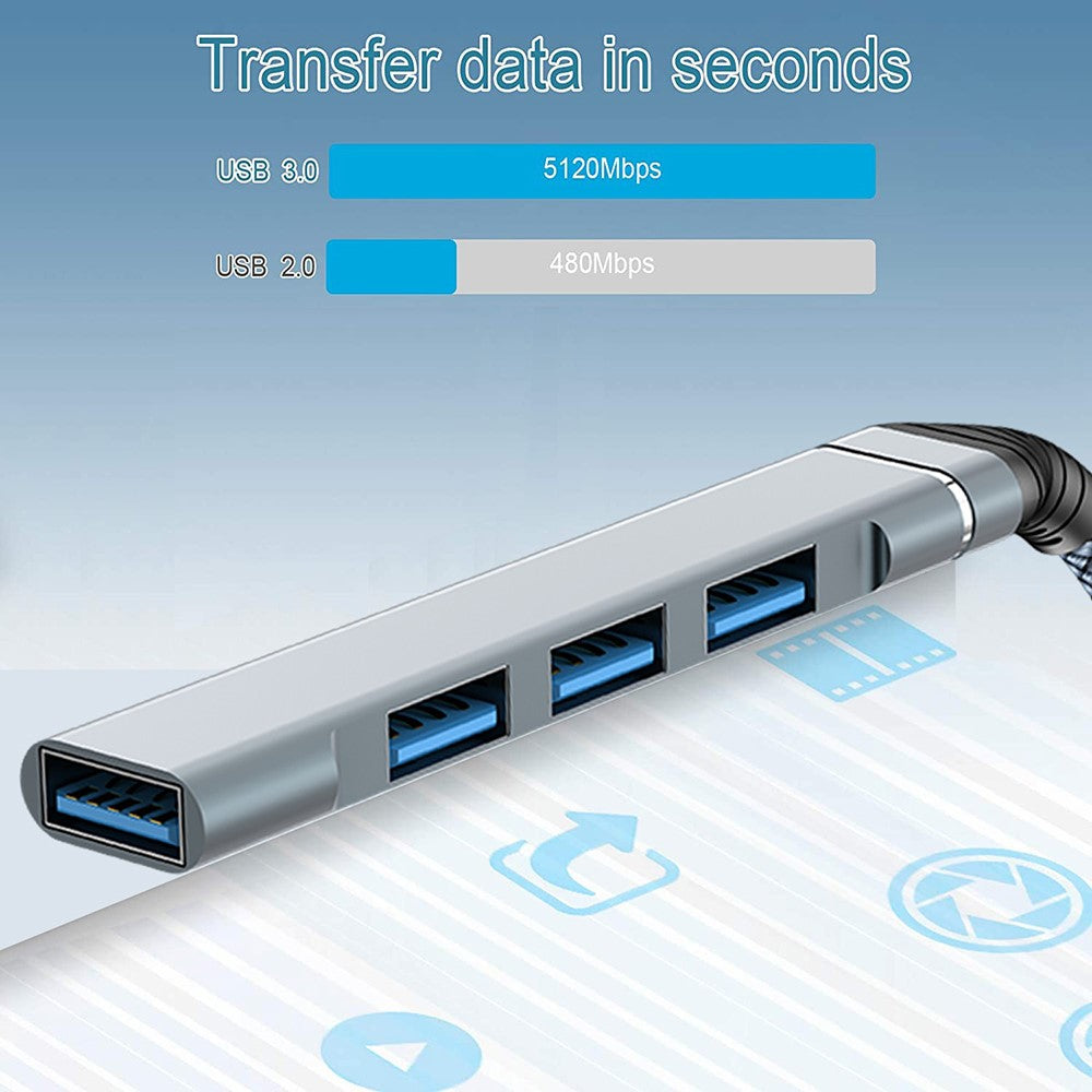4-in-1 USB to USB2.0x3 + USB3.0 USB Hub Aluminum Alloy Laptop Computer Adapter