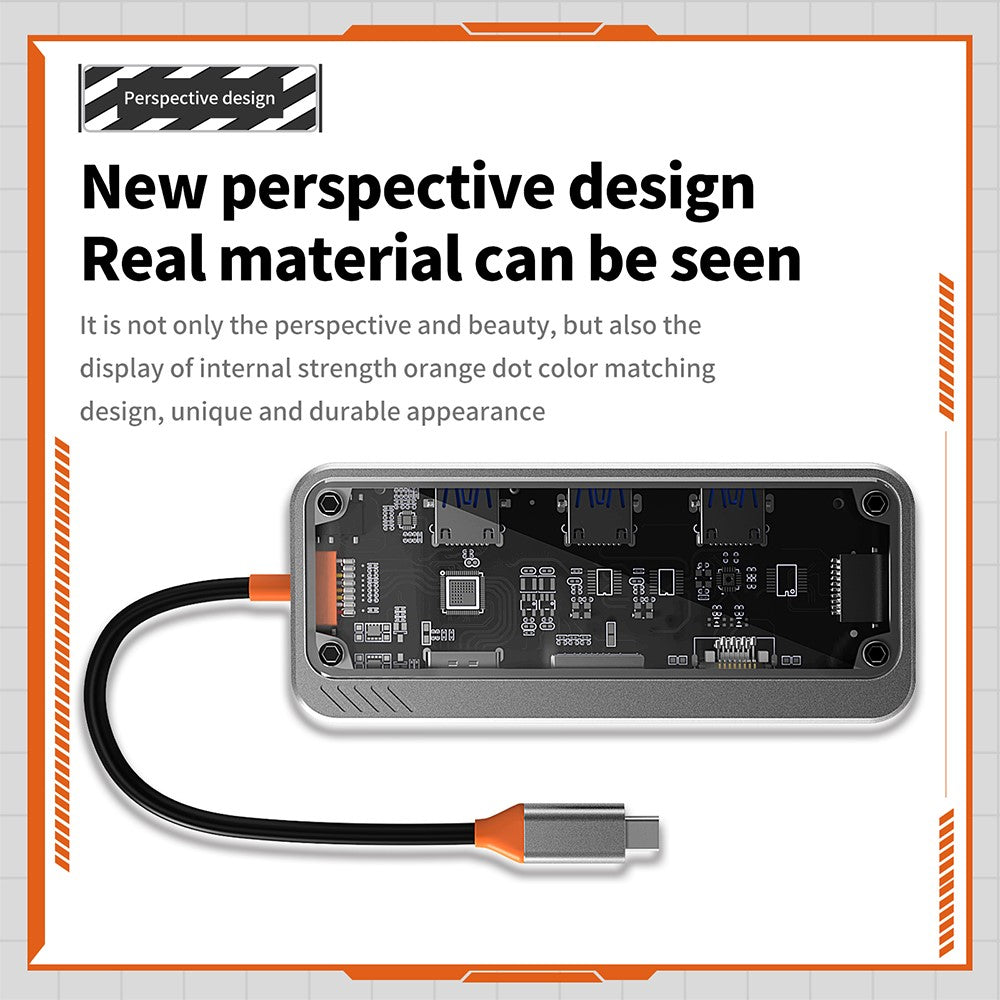SW10V-Pro 10-in-1 Docking Station Dongle Type-C to PD+HD+USB3.0x3+SD+TFRJ45+VGA+3.5mm Audio Hub
