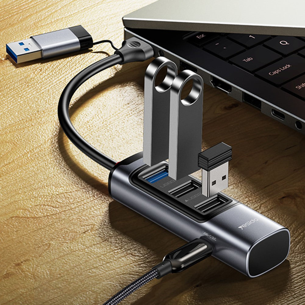 YESIDO HB19 USB + Type C Hub Adapter Converter to USB 3.0 + 2xUSB 2.0 + PD 2.0 USB-C