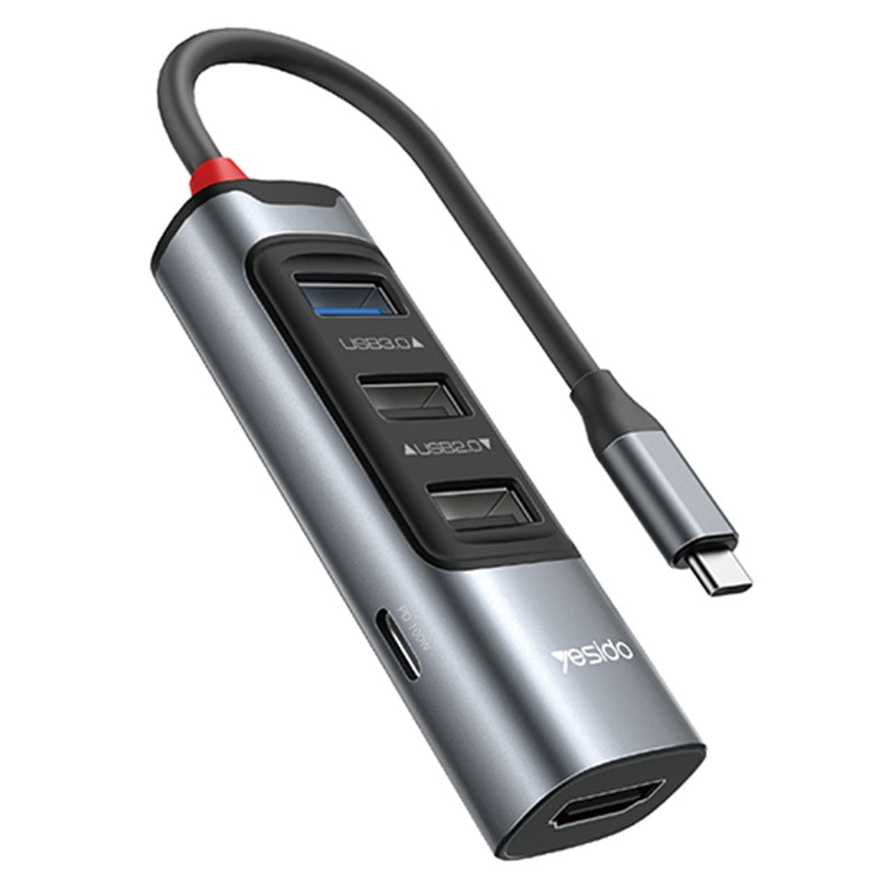 YESIDO HB22 5-in-1 Docking Station Multi Port Type-C Hub Adapter Support PD 100W, USB3.0, 2 USB2.0, HD