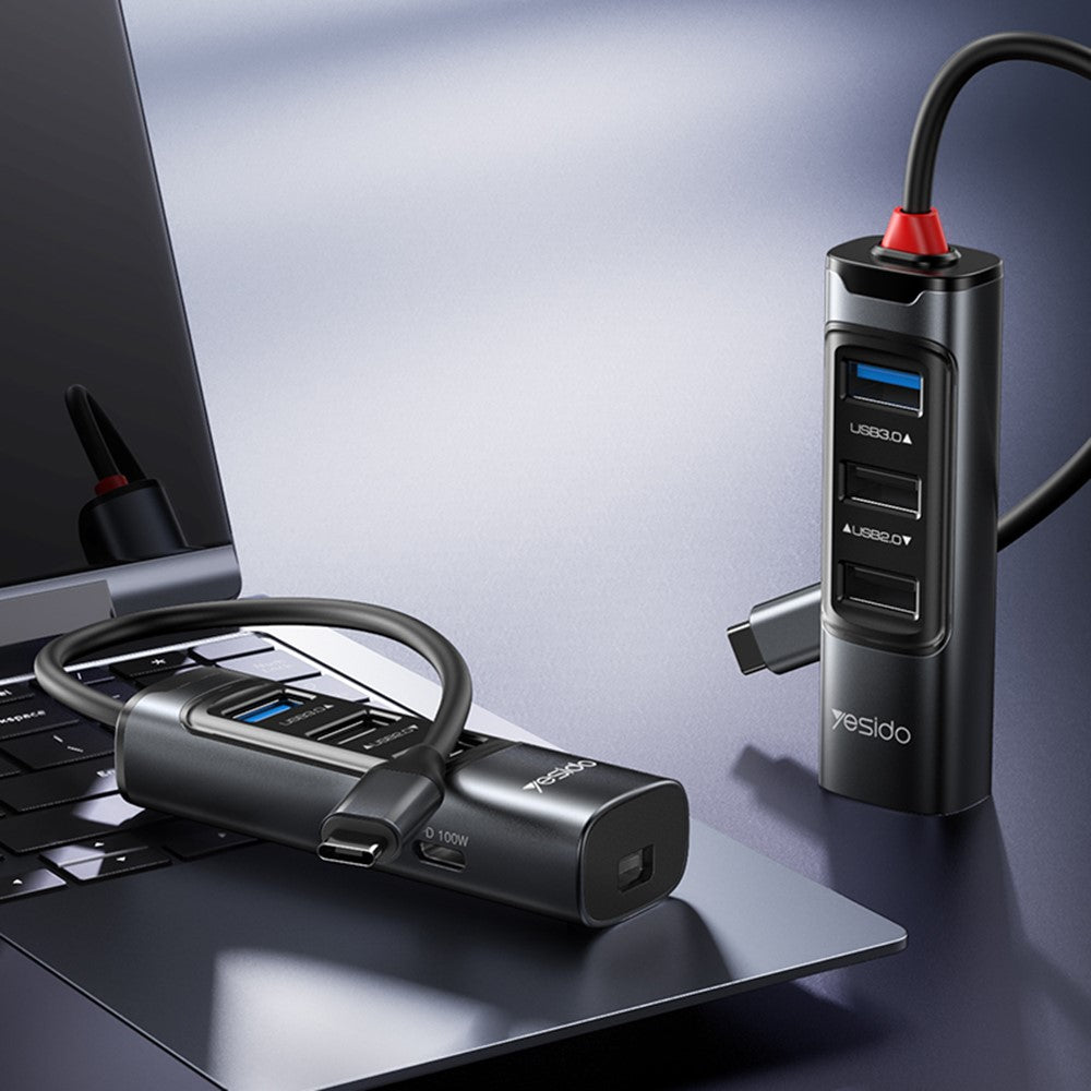 YESIDO HB24 5-in-1 Type-C Docking Station with USB3.0+2 USB2.0+Mini DP+PD 100W Multi Port USB-C Hub Adapter