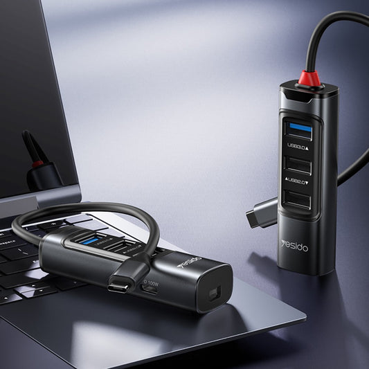 YESIDO HB24 5-in-1 Type-C Docking Station with USB3.0+2 USB2.0+Mini DP+PD 100W Multi Port USB-C Hub Adapter
