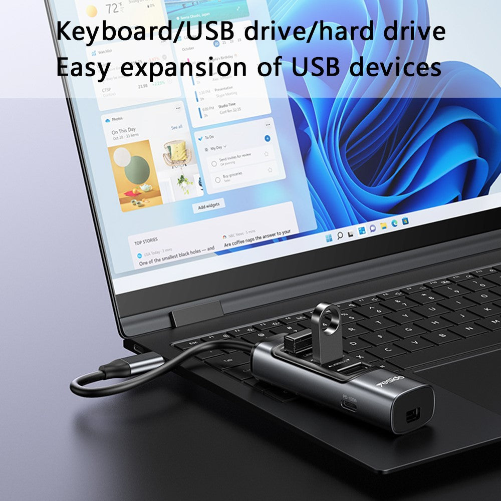 YESIDO HB24 5-in-1 Type-C Docking Station with USB3.0+2 USB2.0+Mini DP+PD 100W Multi Port USB-C Hub Adapter