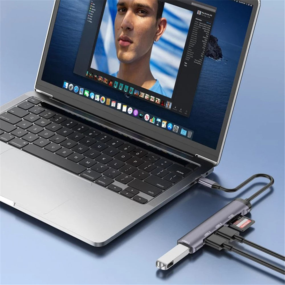 T505 Docking Station Type-C to USB2.0x2 + USB3.0 + TF / SD Slots USB Hub Laptop Phone Adapter