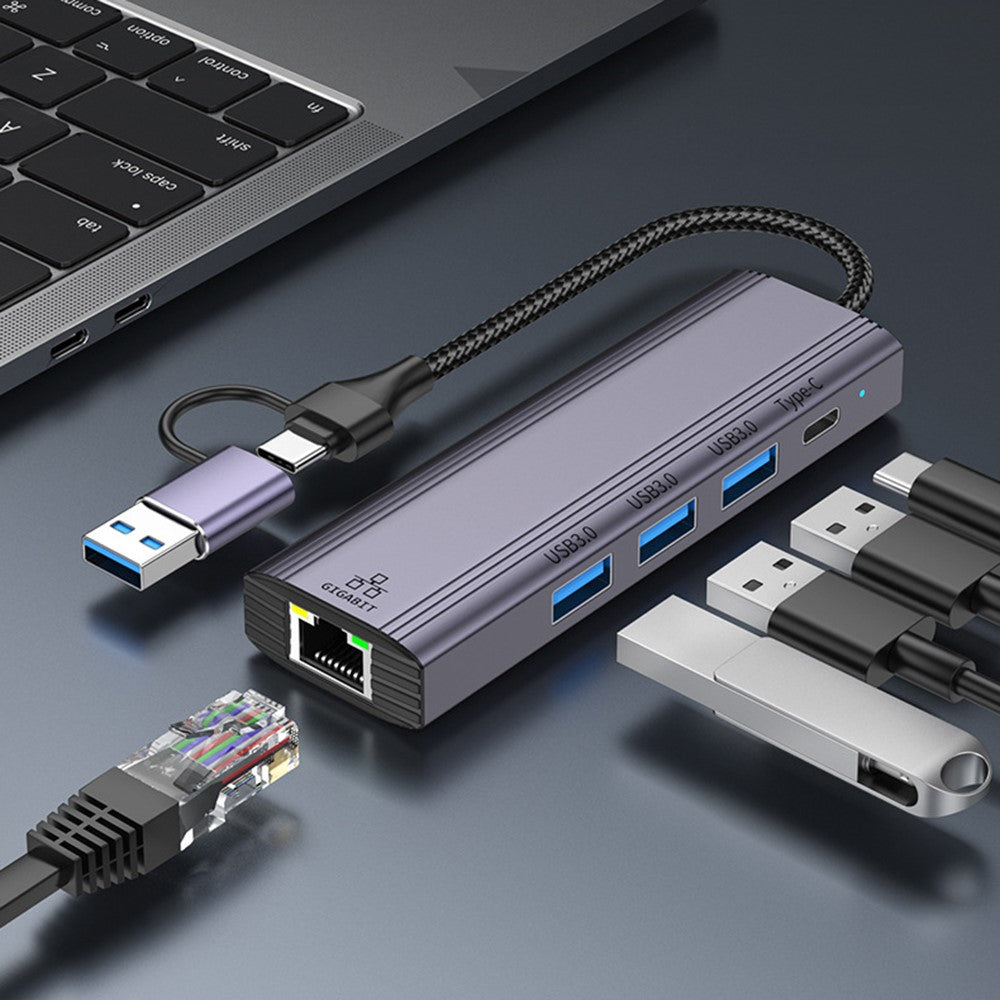 T513 Docking Station USB / Type-C to USB3.0x3+USB-C+Gigabit Laptop Adapter