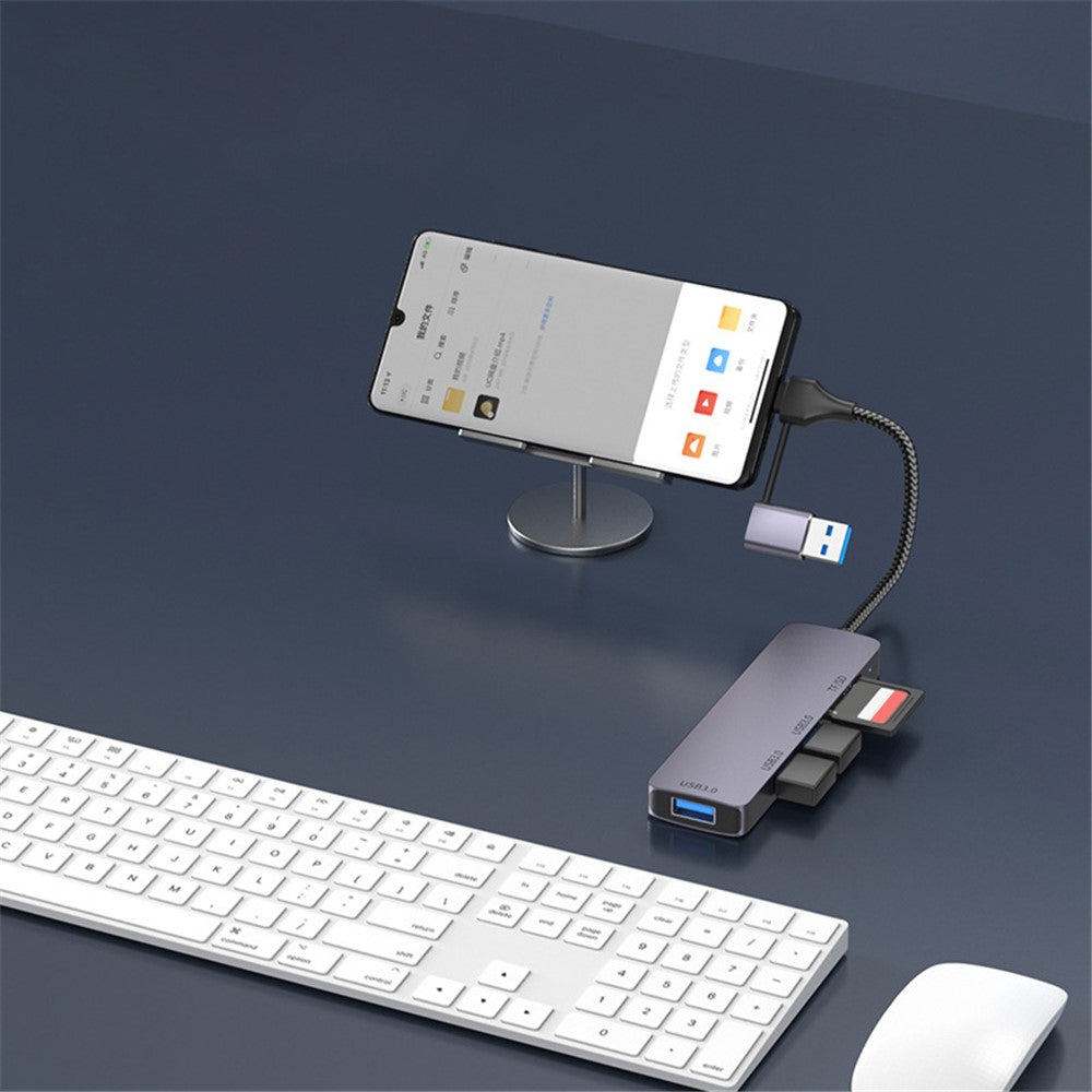 T205 USB / Type-C to USB2.0x2 + USB3.0 + TF / SD Slot USB Hub Laptop Phone Docking Station