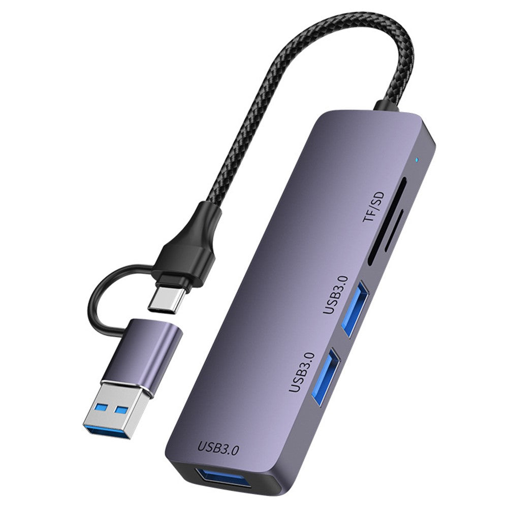 T235 Multi-Port Hub USB+Type-C 3.0 Adapter to 3xUSB 3.0+2xCard Reader Slots