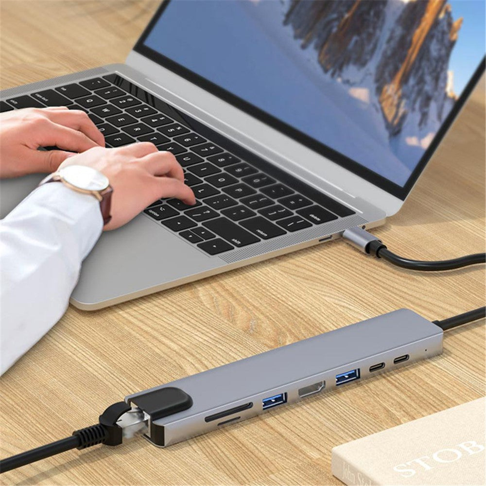 2017L Type-C to Type-Cx2+USB2.0+HD+USB3.0+TF / SD+Network Card 100Mbps USB Hub Laptop Phone Docking Station