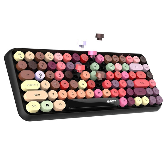 AJAZZ 308I Wireless Bluetooth-compatible Keyboard 84 Keys Retro Round Keycaps Mini Keyboard