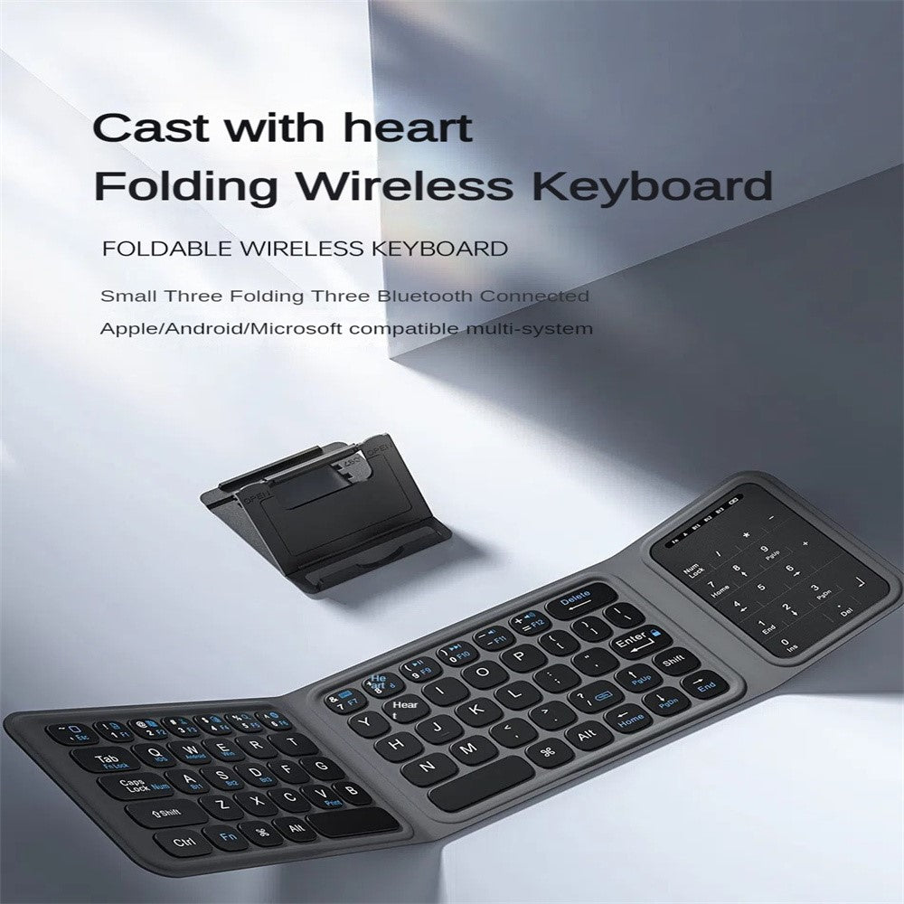 BK19 Mini Bluetooth-Compatible Keyboard Ultra Thin Portable Wireless Tri-Fold Keypad with Touchpad
