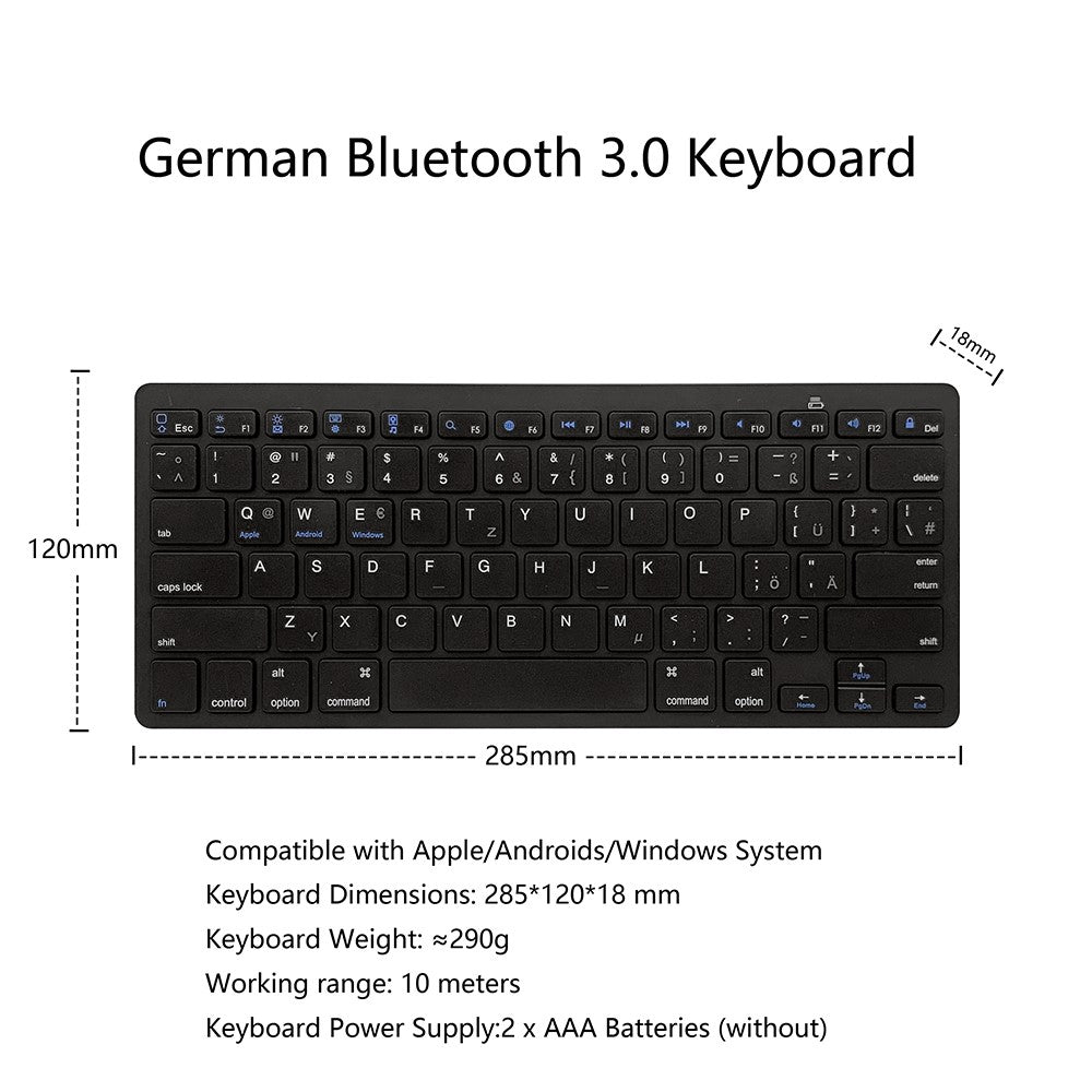 X5 Lightweight Ultra-thin Bluetooth-compatible Keyboard Portable Wireless Keyboard for Apple/Android OS (German)
