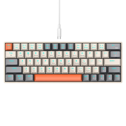 T-WOLF T30 Mechanical Keyboard Wired + Wireless + Bluetooth-compatible 3-Mode RGB Gaming Keyboard 63 Keys