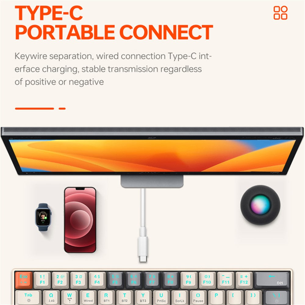T-WOLF T30 Mechanical Keyboard Wired + Wireless + Bluetooth-compatible 3-Mode RGB Gaming Keyboard 63 Keys