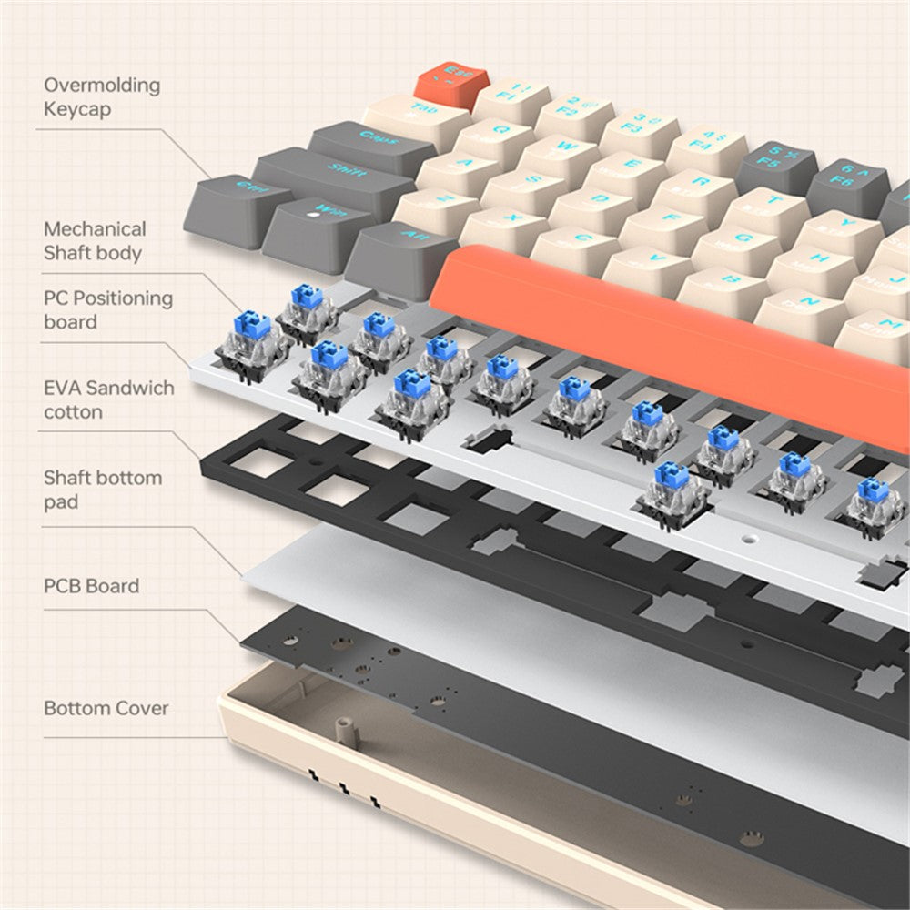 T-WOLF T30 Mechanical Keyboard Wired + Wireless + Bluetooth-compatible 3-Mode RGB Gaming Keyboard 63 Keys